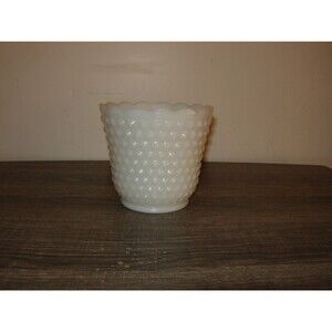 Vintage Fire King Milk Glass Hobnail Scalloped Edge Planter Bowl Pot